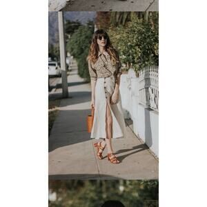 Reformation 100% Linen Button‎ Midi Skirt Fall Open Slit Button Sz 2 Made in USA